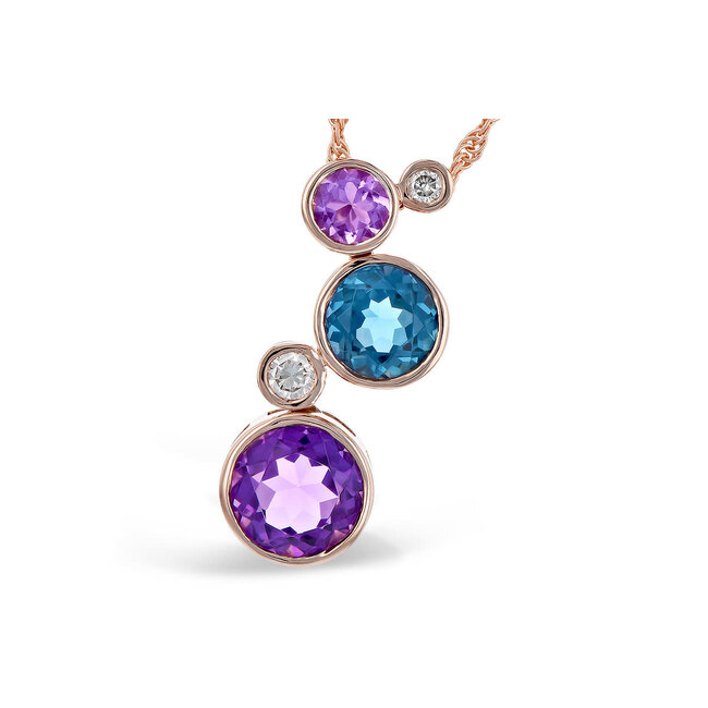 Multi-gem (2.18ctw) & diamond (0.10ctw)necklace, 14k rose gold