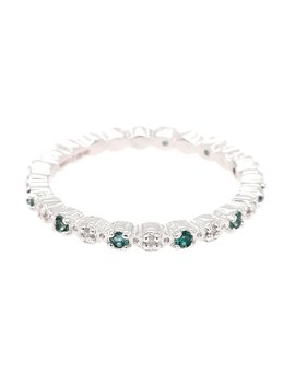 Lab emerald & diamond stackable ring, sterling silver