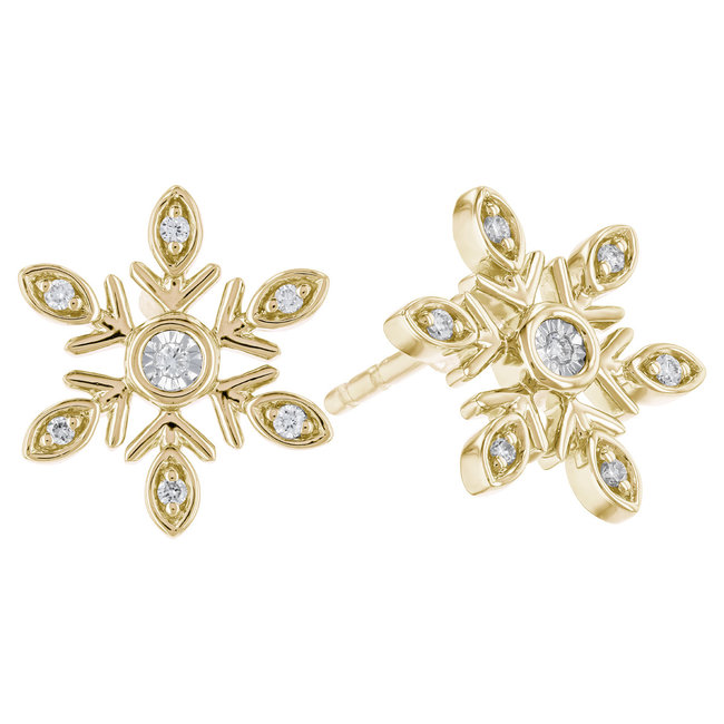 Diamond (0.07ctw) snowflake earrings, 14k yellow gold