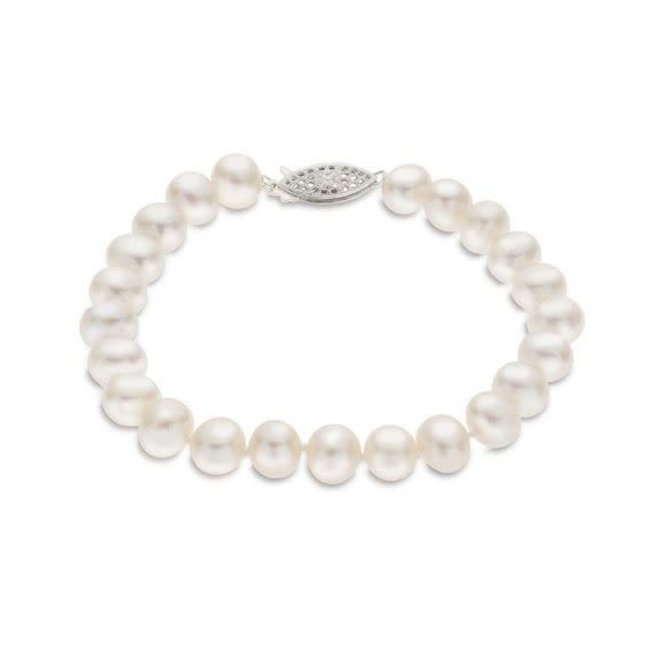White pearl (6-6.5mm) 7.5" bracelet 14k white gold clasp