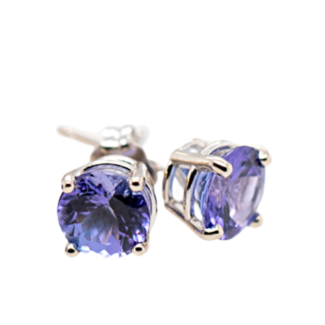 Tanzanite  1.5ctw round stud earrings 14k white gold