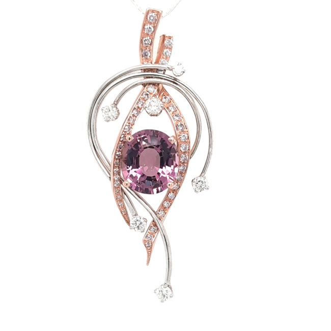 TQ Original pink spinel (4.63 ct) & pink diamond (0.50ctw) pendant 14k white & rose gold
