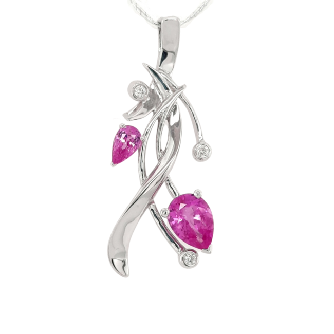 TQ Original pink sapphire & diamond "Embrace" pendant, sterling silver