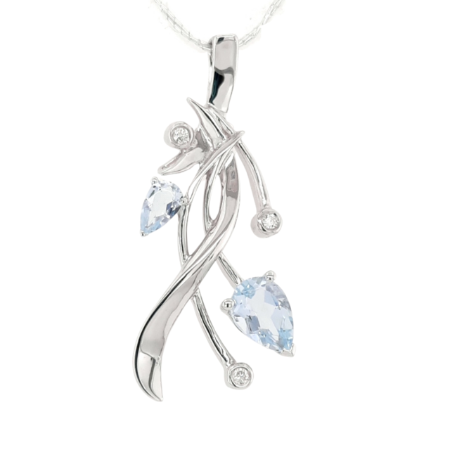 TQ Original aquamarine & diamond "Embrace" pendant, sterling silver