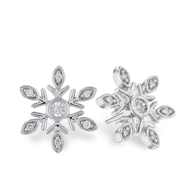 Diamond (0.07ctw) snowflake earrings, 14k white gold