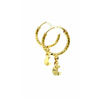 Diamond cut hoop earrings with charm dangle 18k yellow gold