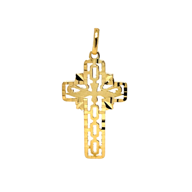 Yellow gold cross pendant with scrollwork