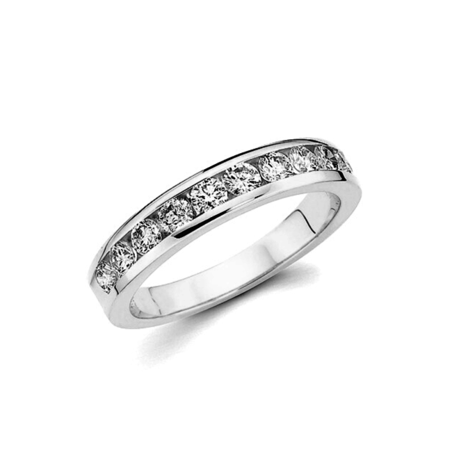 Diamond (0.75 ctw) channel set band 14k white gold 3.4 gr