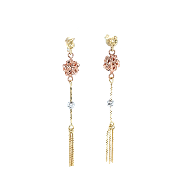 Tri-color dangle earrings 18k rose white yellow gold 2.26gr