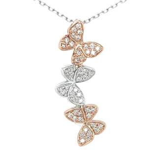 Diamond (0.24ctw) butterfly necklace 18k white & rose gold 2.4gr