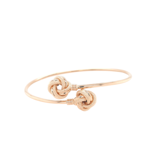 Double love knot flexible bangle bracelet 18k yellow gold