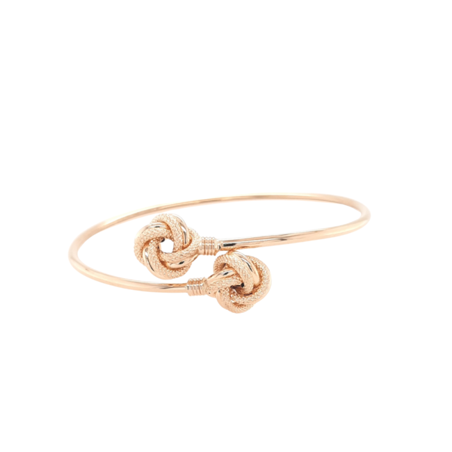 Double love knot flexible bangle bracelet 18k yellow gold