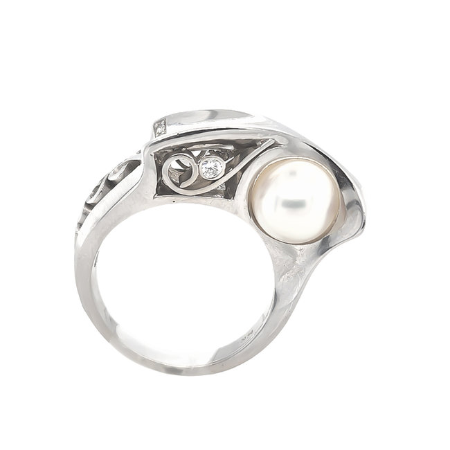 TQ Original south sea pearl & diamond (0.10 ctw) martini ring 14k white gold