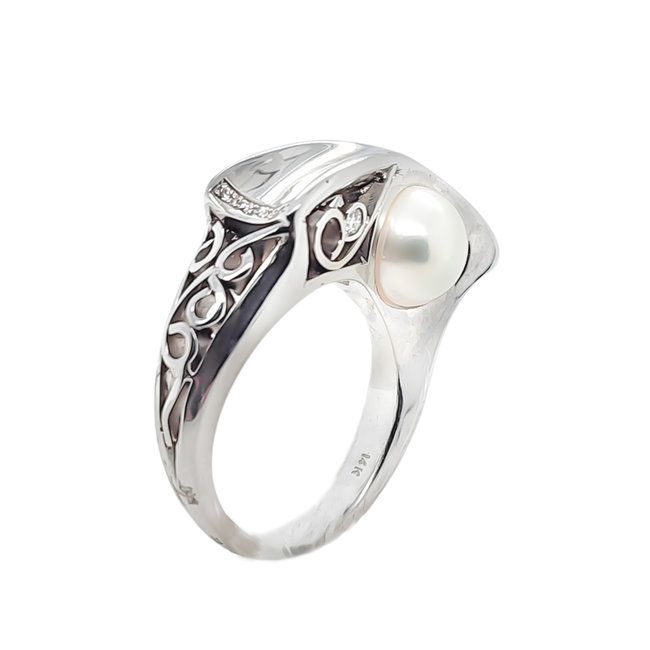 TQ Original south sea pearl & diamond (0.10 ctw) martini ring 14k white gold