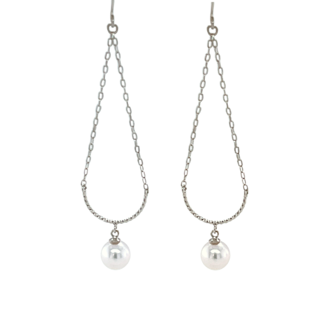 Akoya pearl (5mm) teardrop dangle earrings 18k white gold