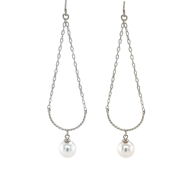 Akoya pearl (5mm) teardrop dangle earrings 18k white gold