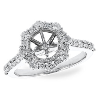 Diamond (0.70ctw) vintage halo ring for 1ct ctr, 14k white gold 4.5 gr