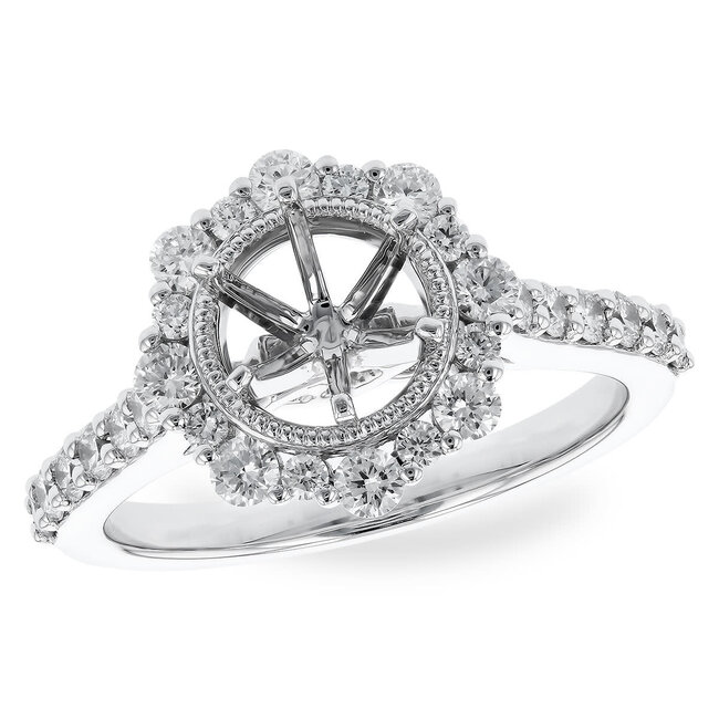 Diamond (0.70ctw) vintage halo ring for 1ct ctr, 14k white gold 4.5 gr