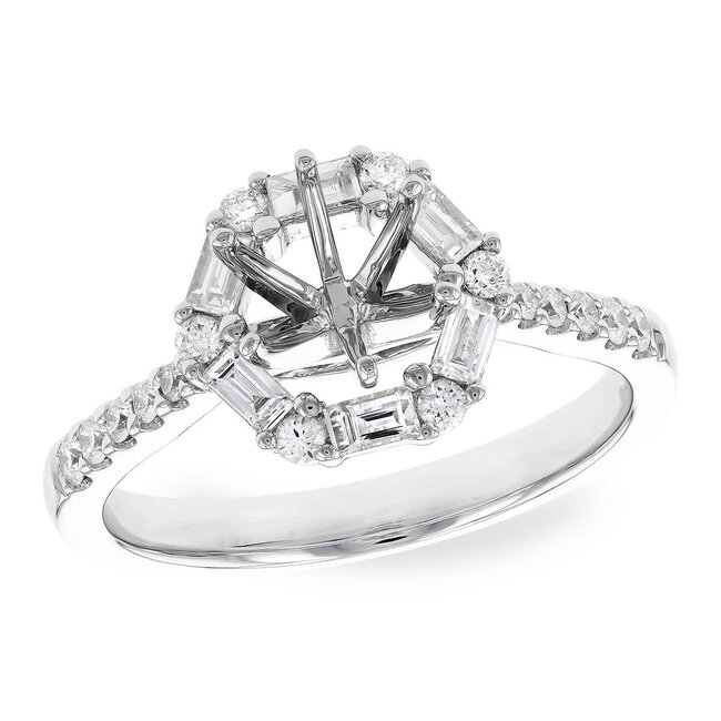 Diamond (0.50 ctw) baguette halo ring, 14k white gold