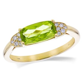 Peridot(1.32ct) diamond(0.08ctw) east west ring, 14k yellow gold