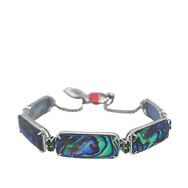 Abalone & chrome diopside adjustable bracelet, sterling silver