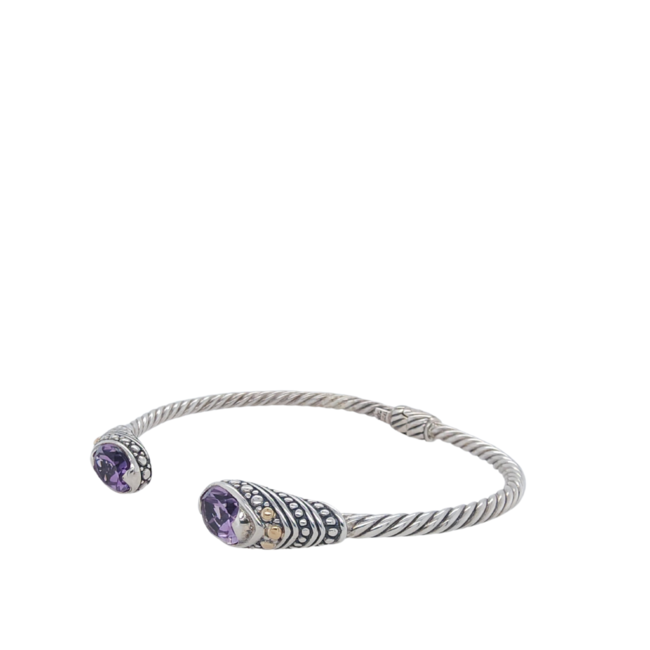 Amethyst bangle Bali bracelet, 18k yellow gold & s/s