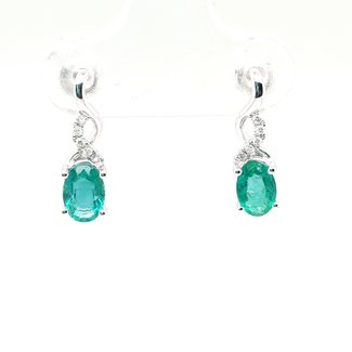 Emerald (0.82 ctw) & diamond (0.04 ctw) swirl earrings 14k white gold 1.0 gr