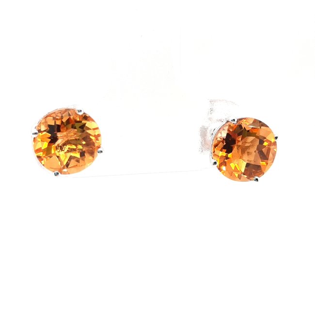 Citrine (2.29 ctw) round stud earrings 14k white gold