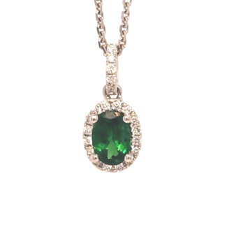 Tsavorite garnet(0.37 ctw) & diamond (0.07 ctw) halo pendant 14k white gold