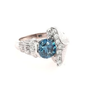 TQ Original Blue diamond (1.65 ctw/1.55 ctr) whale tail ring 14k white gold 8.8 gr