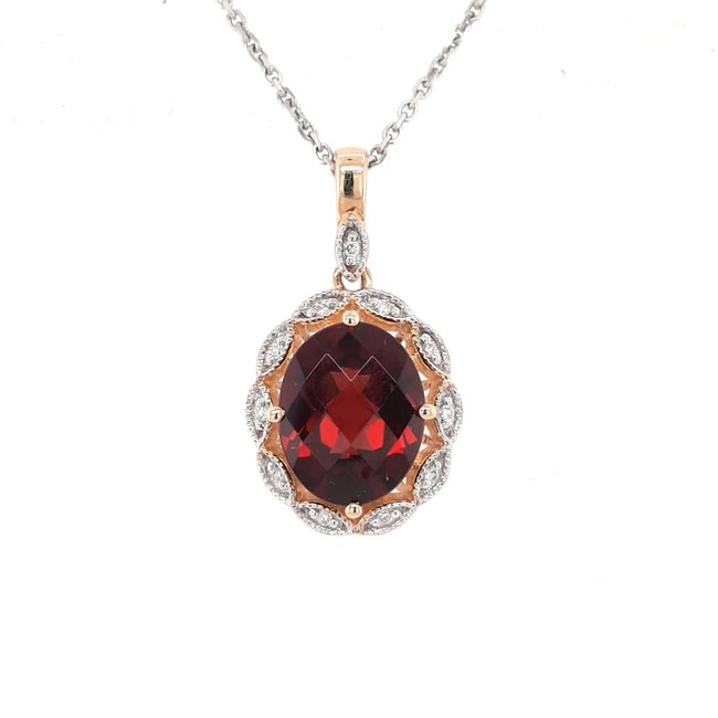 Garnet (2.99 ct) & diamond (0.04 ctw) vintage style pendant 14k yellow gold