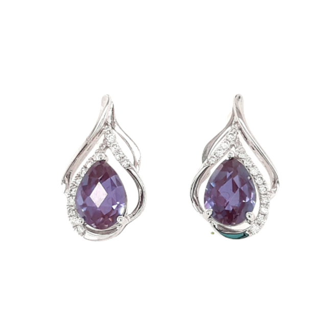 Lab grown alexandrite (1.59 ctw) & diamond (0.096 ctw) earrings 14k white gold