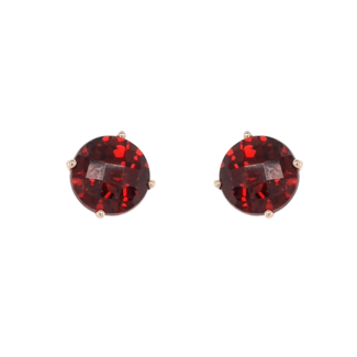 Garnet (2.11 ctw) checkerboard cout round studs 14k yellow gold