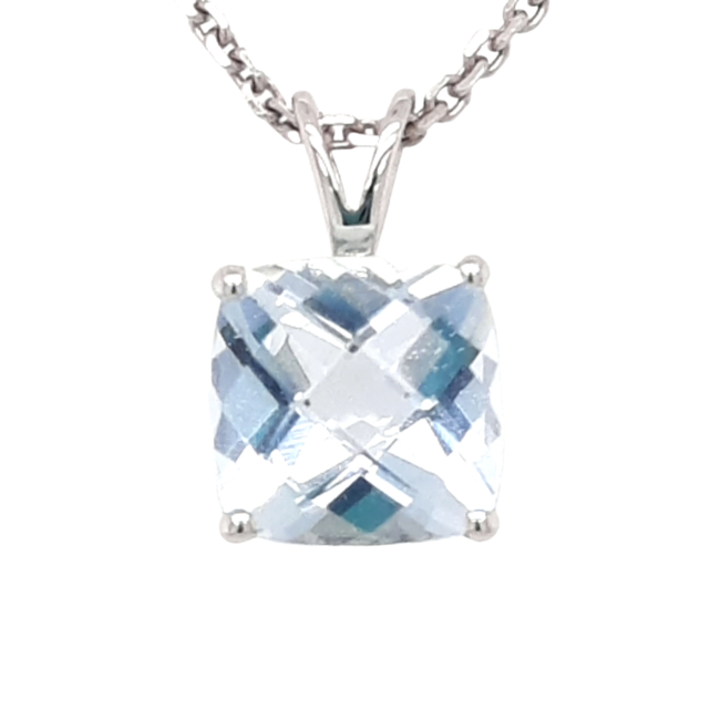 Aquamarine (0.75 ct) square pendant 14k white gold sold without chain