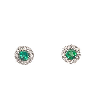Emerald (0.40 ctw) & diamond (0.16 ctw) halo earrings 14k white gold