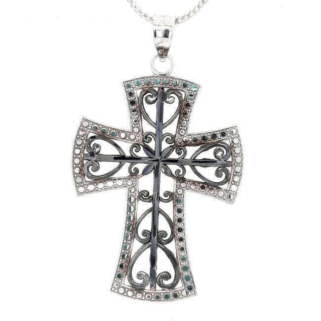 14k white gold & black rhodium cross pendant 2 gr