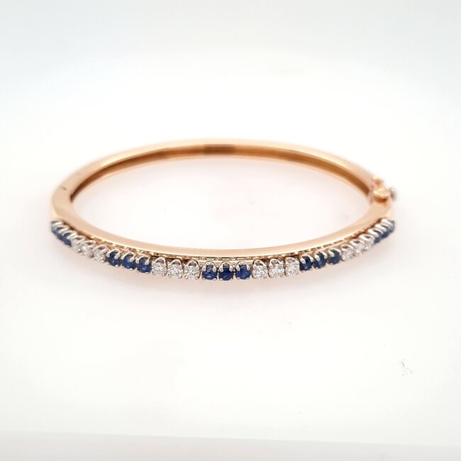 Sapphire (0.50 ctw) & diamond (0.50 ctw) bangle 18k yellow gold 22.6 gr