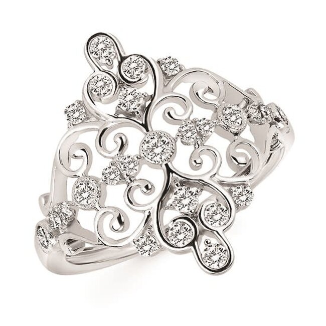 Diamond (0.50 ctw) vintage style fashion ring 14k white gold