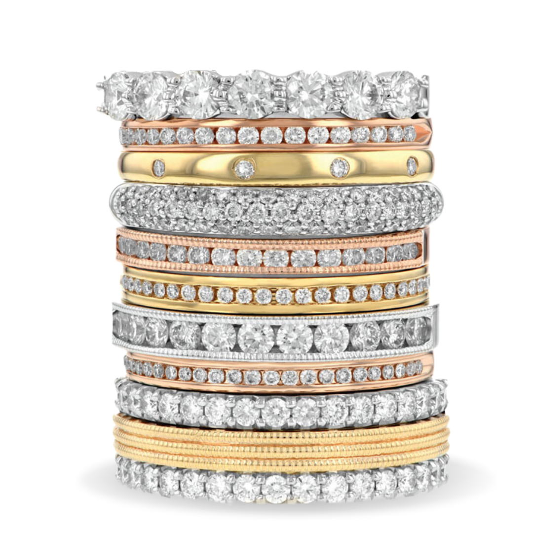 Stacking diamond Rings White, yellow and rose gold