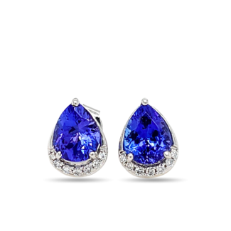 Tear Drop Tanzanite & Diamond Earrings 18k Gold