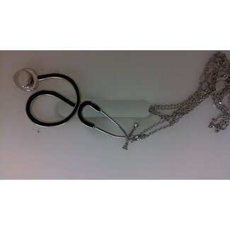 Silver stethoscope black enamel pendant