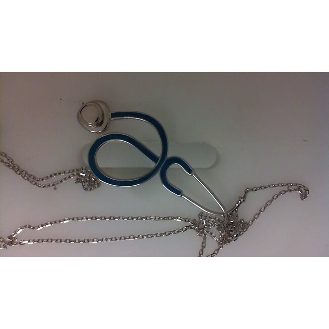 Silver stethoscope blue enamel pendant