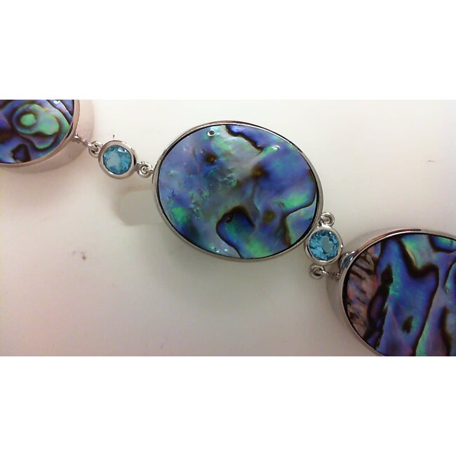 Abalone, blue topaz toggle bracelet, sterling silver