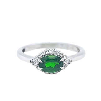 Chrome diopside, white zircon ring, sterling silver