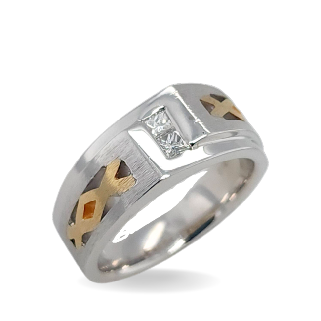 Diamond (0.25 ctw) men's ring 14k white & yellow gold 13.8 gr