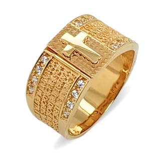 Cross motif with crystal men's ring 18k yellow gold 9.24 gr