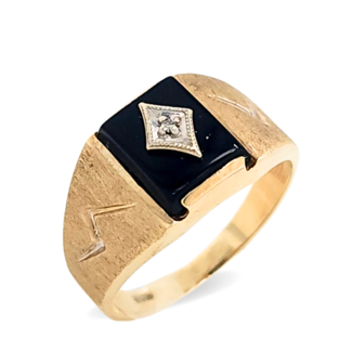 Onyx & diamond accent men's ring 10k yellow gold 3.9gr