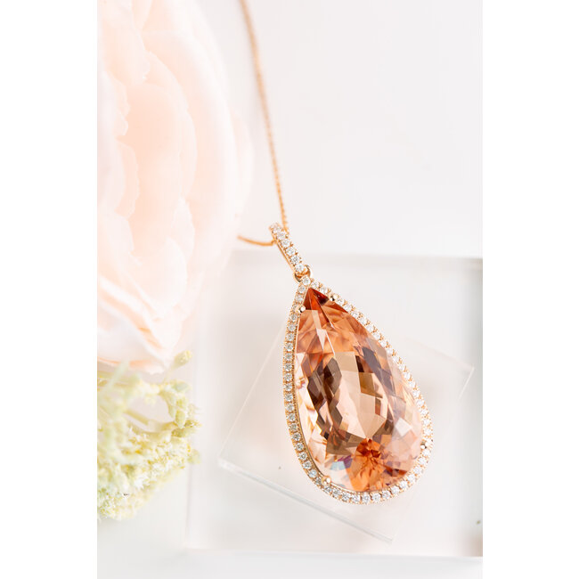 Morganite (40.6 ct) & diamond (0.76 ctw) pendant 14k rose gold