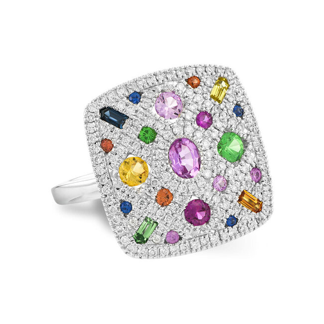 Sapphire, ruby & garnet (0.99 ctw) & diamond (0.38 ctw) ring 14k white gold