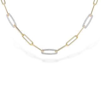 Diamond 0.75 ctw) paperclip link necklace 14k yellow & white gold